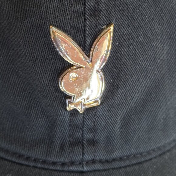 Playboy Lids Black Strapback Hat Cap Cotton Embroidery Metal Bunny Adjustable - Picture 3 of 15